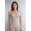 Woman’s V-Neck top in Modal Ultralight with Cashmere(Natural – Shell Beige Mélange)