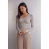Woman’s V-Neck top in Modal Ultralight with Cashmere(Natural – Shell Beige Mélange)