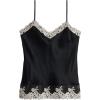 Woman’s Pretty Flowers Thin Strap Silk Tank Top(Multicolor – Black/Ivory)