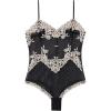 Woman’s Pretty Flowers Tulle and Lace Bodysuit(Multicolor – Black/Ivory)