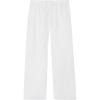 Woman’s The Pure Linen Full Length Drawstring Pants in Linen Fabric(White – White)