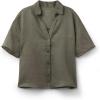 Woman’s The Pure Linen Short Sleeve Shirt in Linen Fabric(Green – Safari Green)