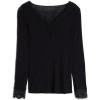 Woman’s Ultralight Cashmere Lace Long Sleeve Shirt(Black – Black)